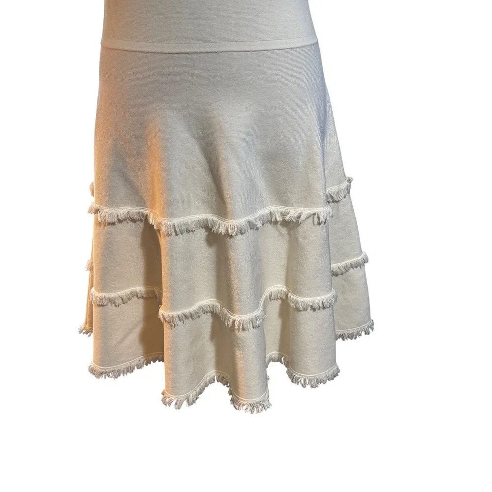 Kate Spade White Sleeveless Fringe Trim Tiered Knit Fit and Flare Dress Medium - Picture 12 of 15